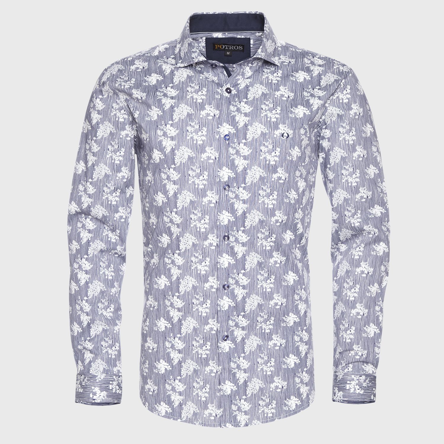 Camisa Estampada Spandex Cuello  Semi Italiano Ultra Slim