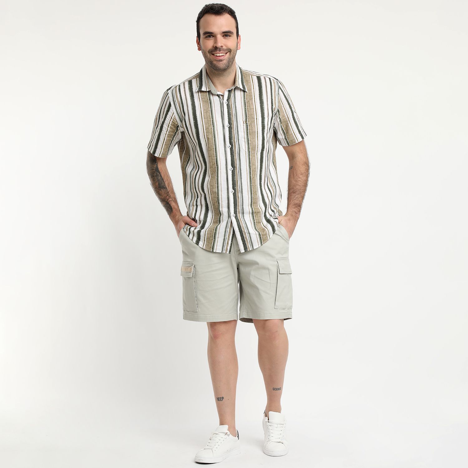 Camisa Lino Estampada Cuello Sport