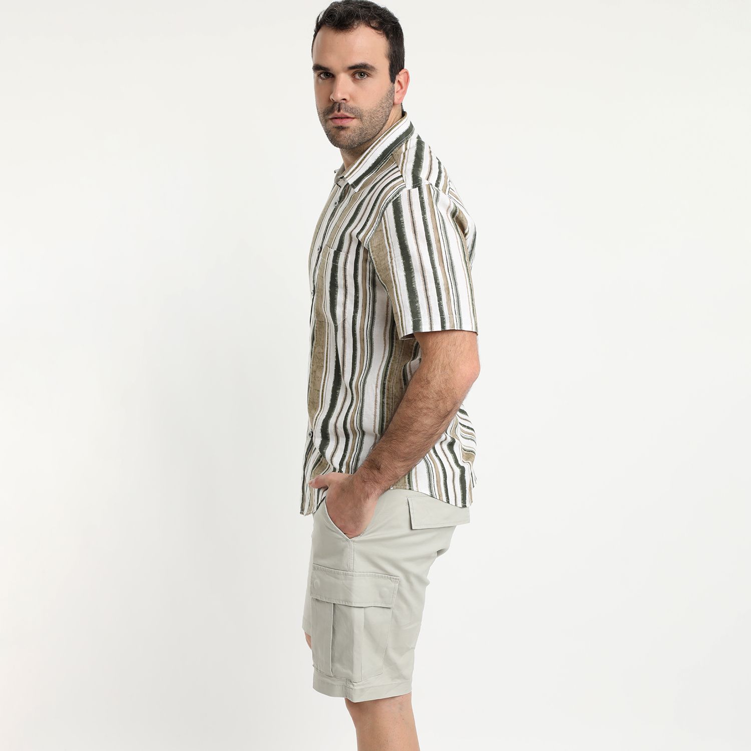 Camisa Lino Estampada Cuello Sport