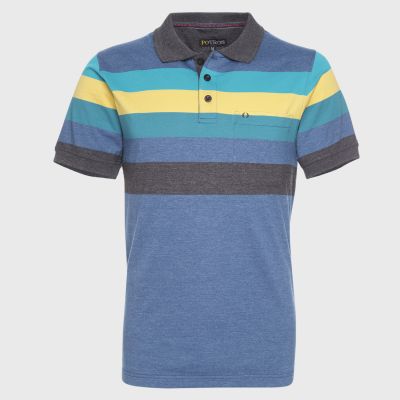 Polera Jersey  Yd Listada Fantasía Cuello Camisero